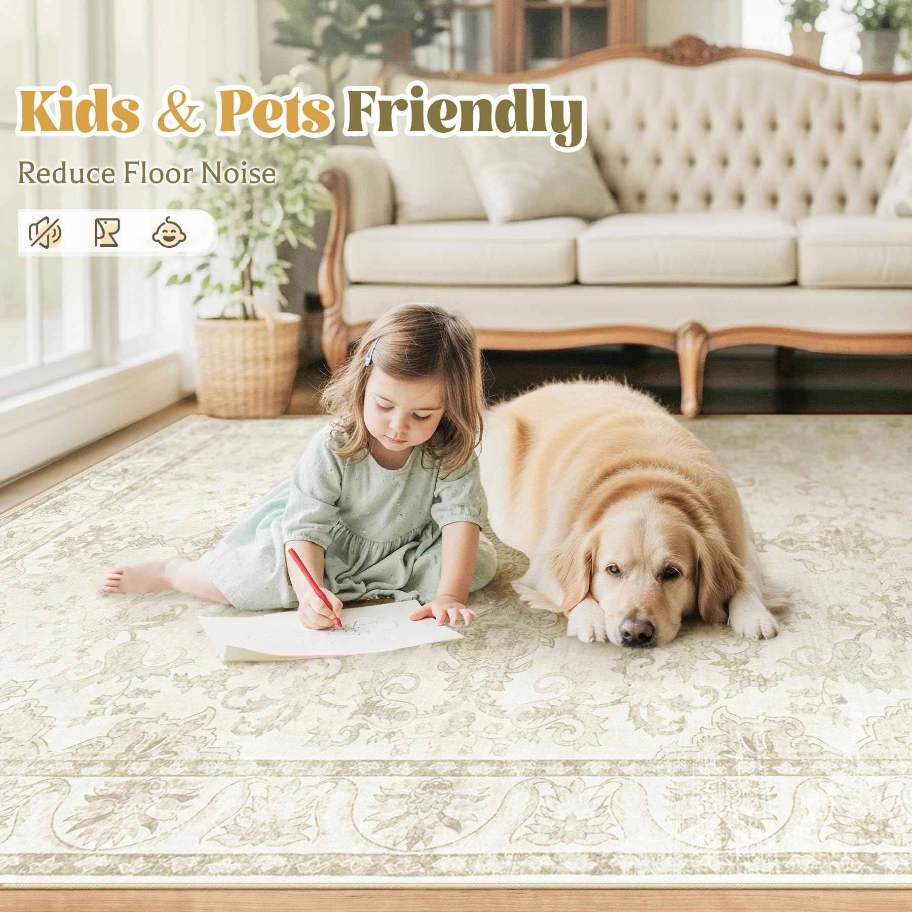 Beige MXSANYOO rug 8x10 with stain-resistant surface for quick spills