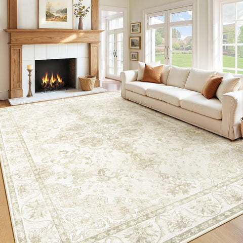 MXSANYOO washable rug 8x10 vintage floral beige creates cozy living room ambience