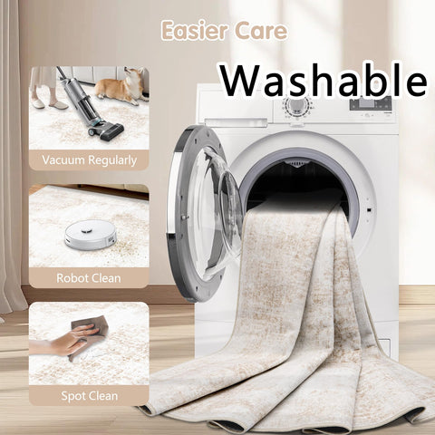 MXSANYOO washable rug showing machine-wash friendly material and easy care