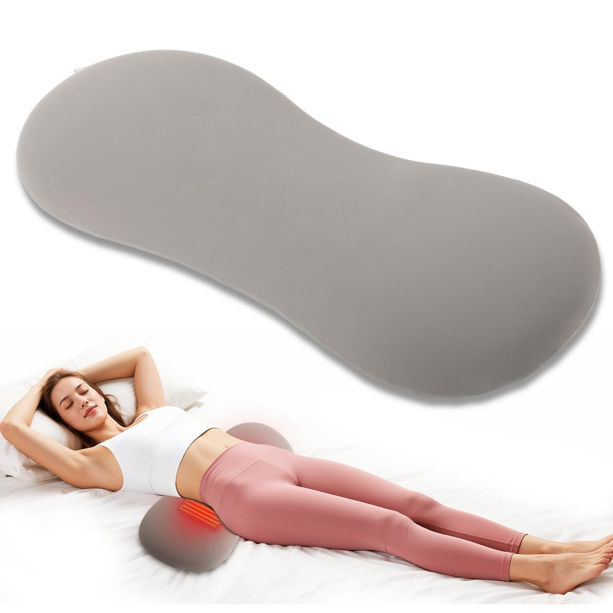 MXT Millennium heated lumbar pillow on bed for full-spine support.