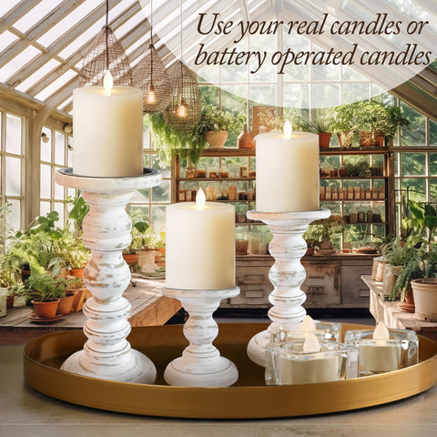 My Fancy Farmhouse antique white pillar candle holders blend rustic and modern