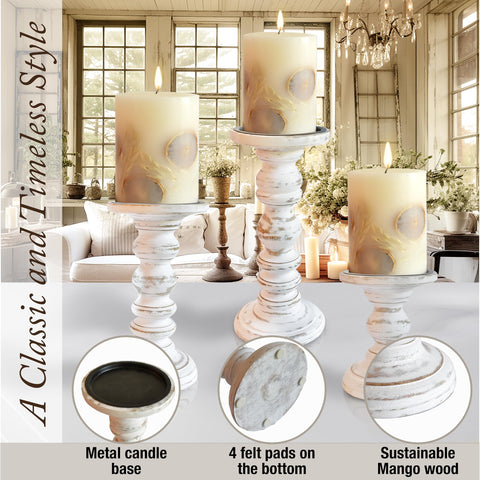 My Fancy Farmhouse rustic candle stands enhancing living room decor