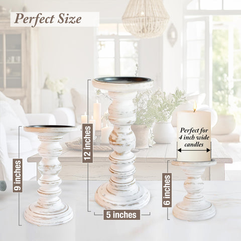 My Fancy Farmhouse medium pillar candle holders used as dining table decor