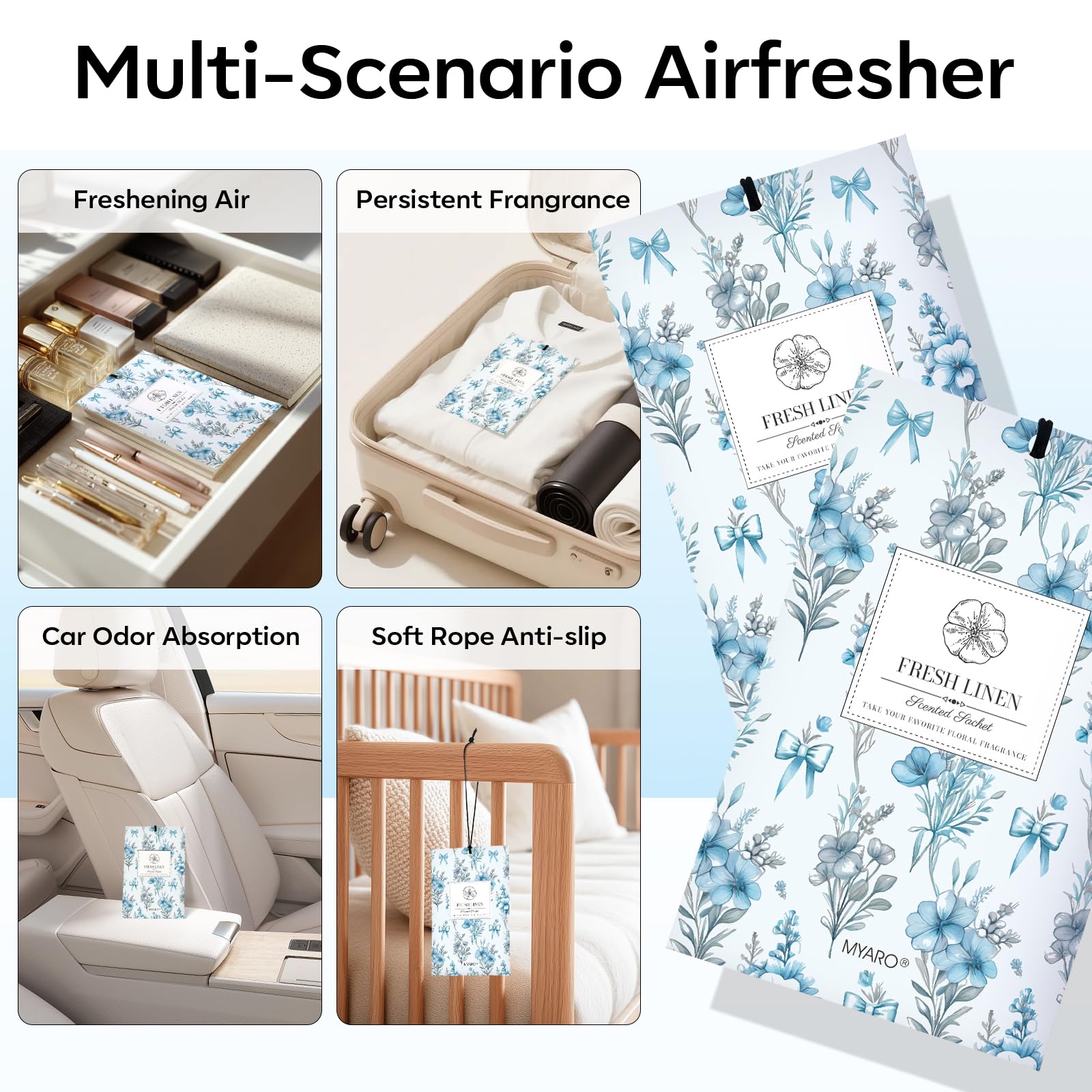 MYARO Scented sachets for clothes refresh enclosed spaces with a floral note.