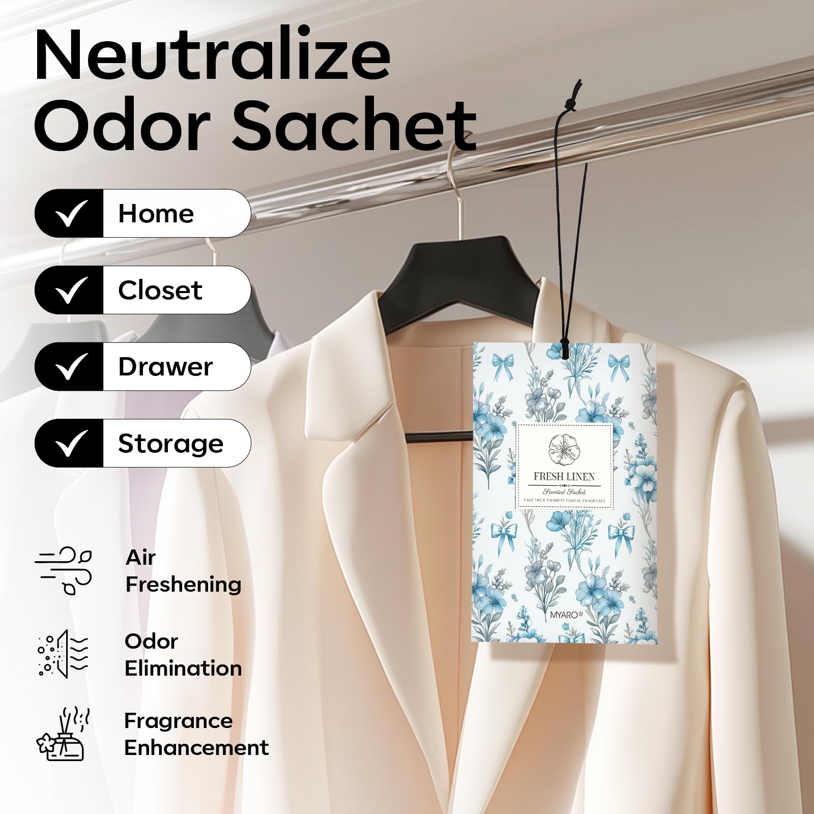 MYARO Long-Lasting Fragrance Sachets keep wardrobes smelling clean and inviting.