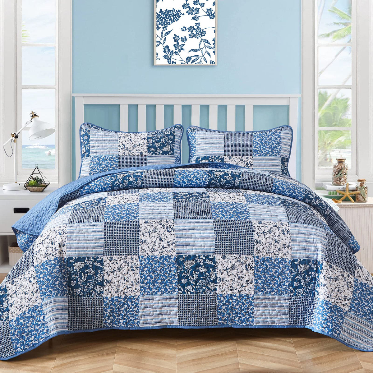Mybedsoul blue boho quilt set on a queen bed adds cozy color and focal style.