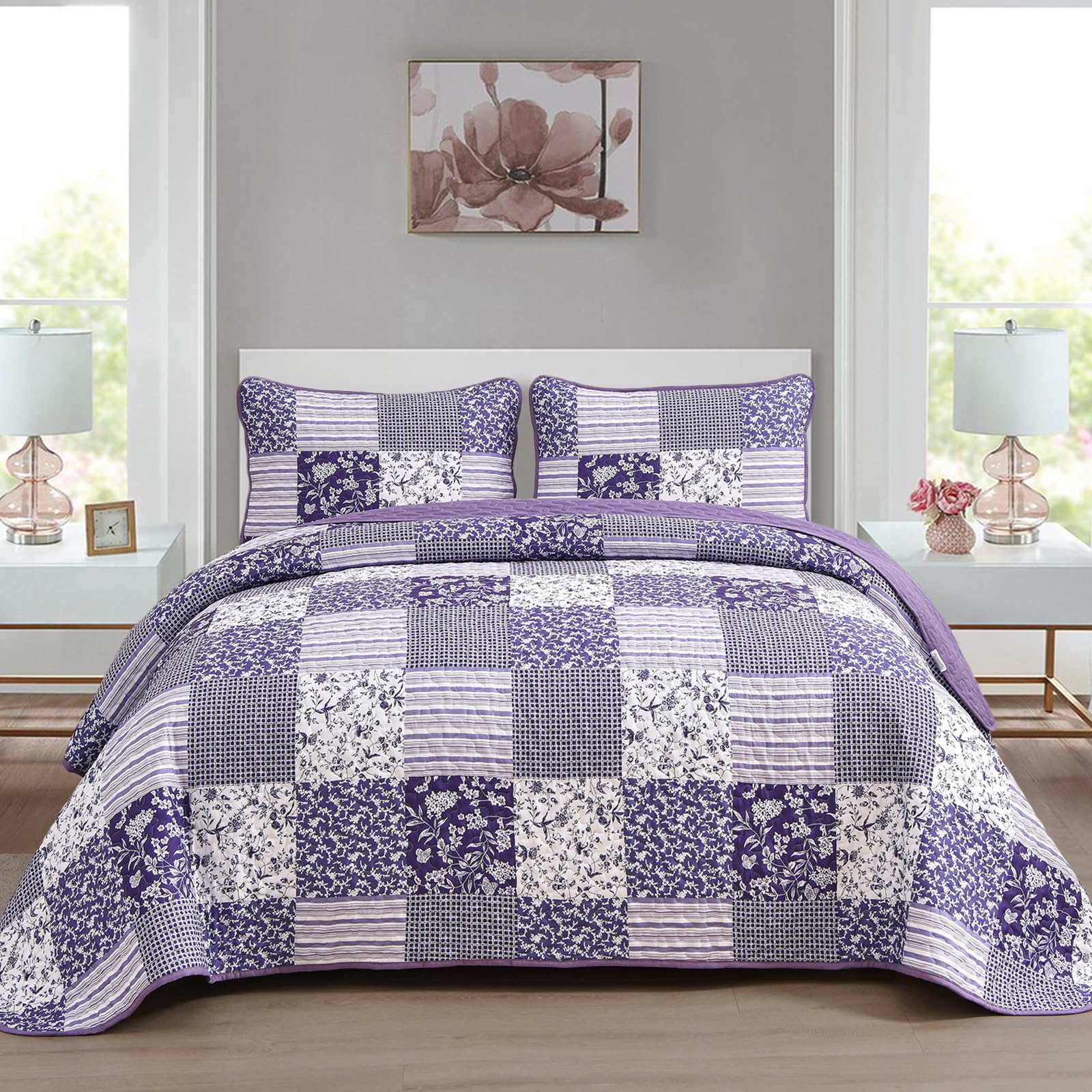 Mybedsoul Purple Quilt Set on bed showcases cozy, multi-season comfort.