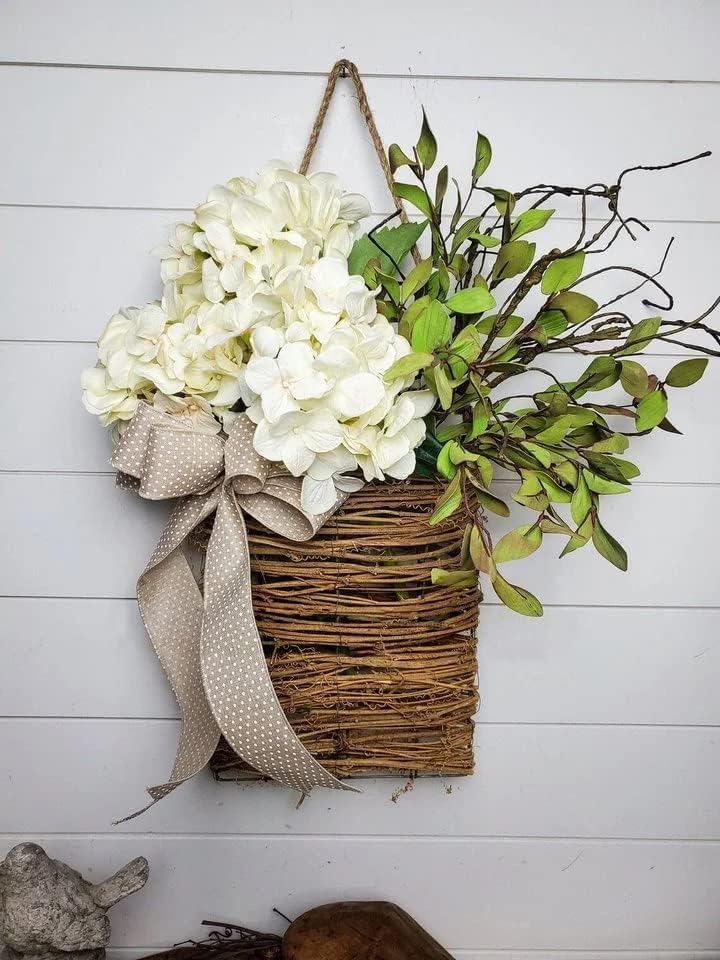MYELJO Cream Hydrangea door hanger basket for spring curb appeal.