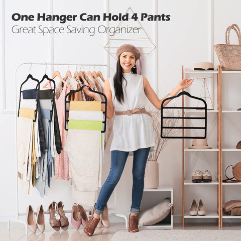 Myfolrena closet organizer velvet hangers keep black pants neat and accessible.