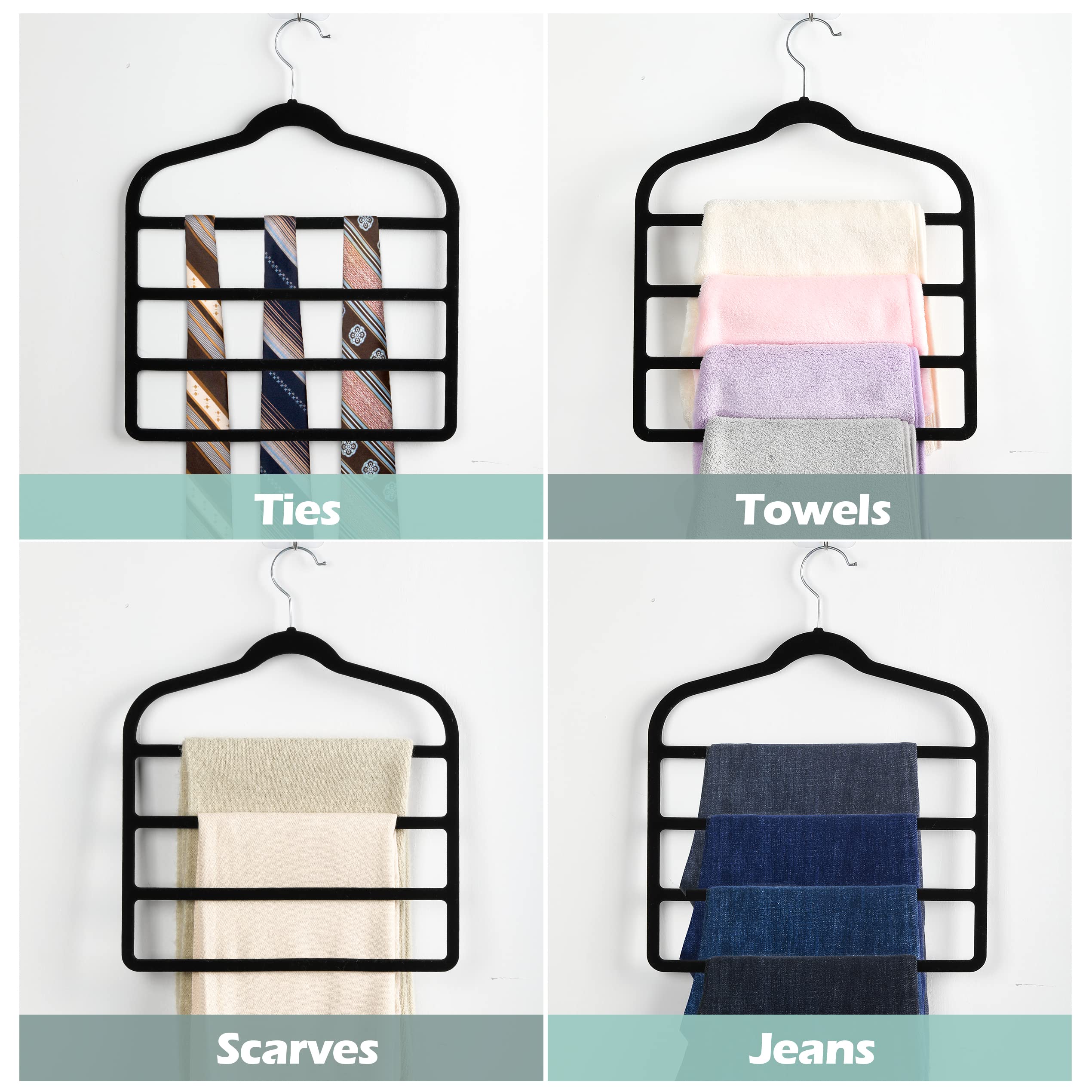 Myfolrena space-saving quad hanger reduces closet clutter and saves precious rack space.
