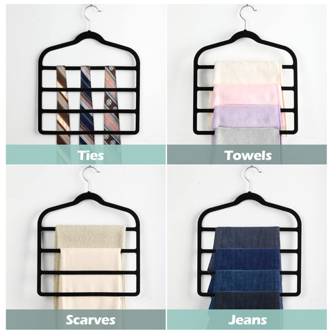 Myfolrena space-saving quad hanger reduces closet clutter and saves precious rack space.