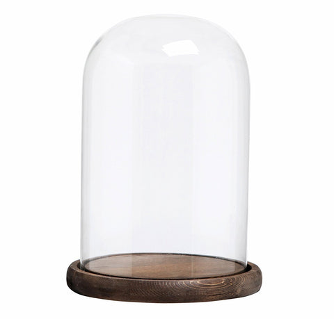 MyGift bell jar with rustic wood base showcasing treasured keepsakes