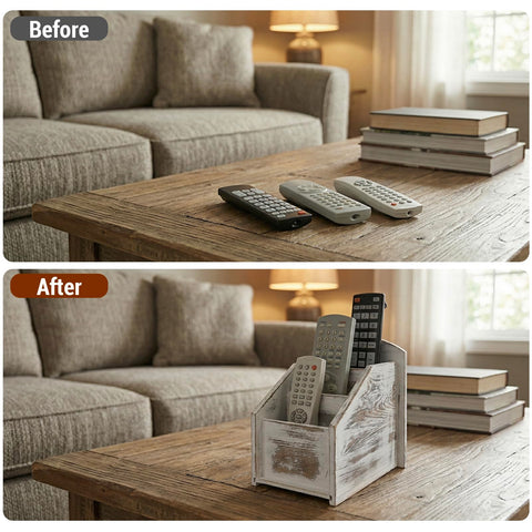 MyGift media caddy on a coffee table enhances clutter-free entertainment setup.