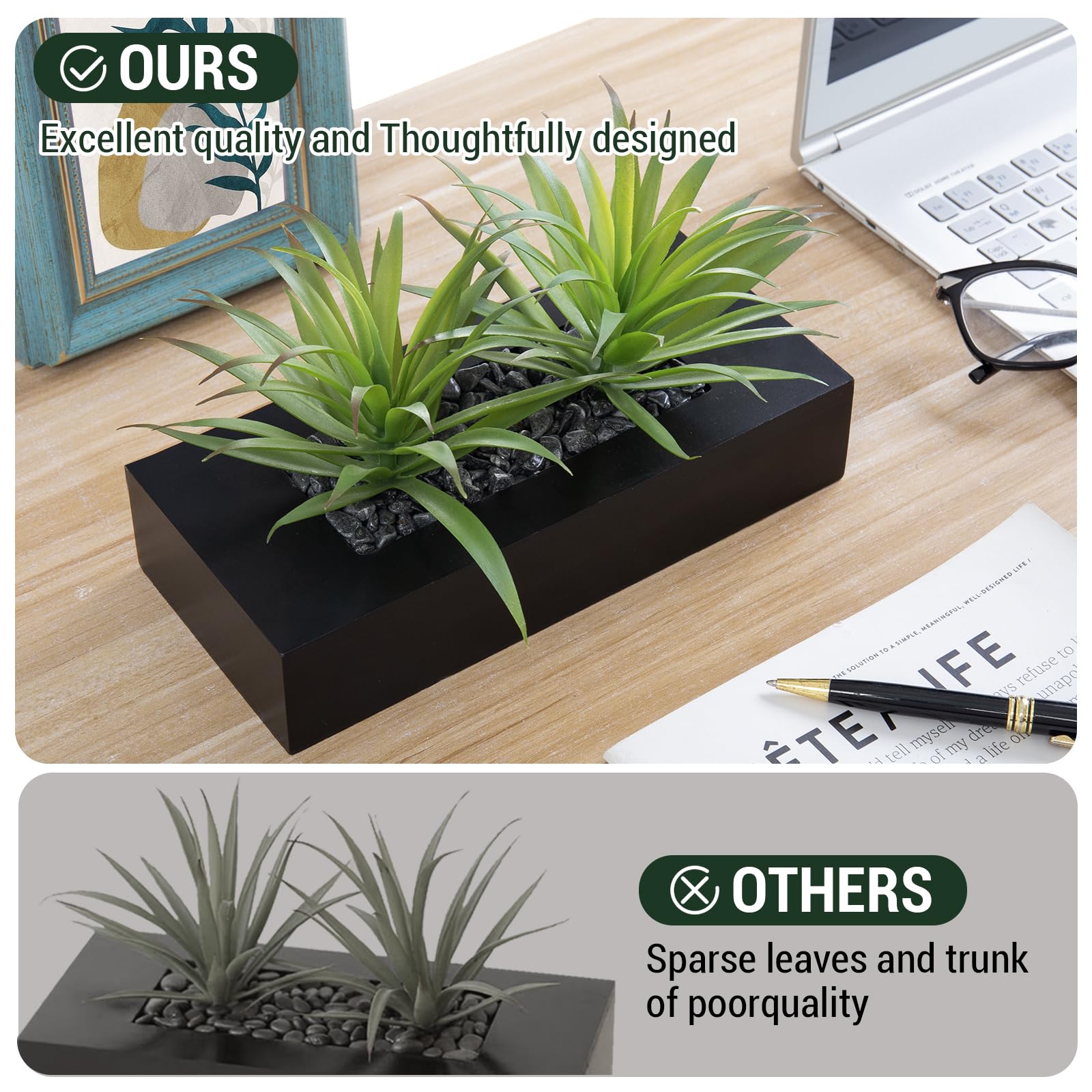 MyGift pebbles and green blades create a realistic tabletop centerpiece