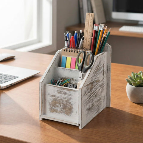 MyGift wooden caddy is ideal on desks for pens, notes, and peripherals.