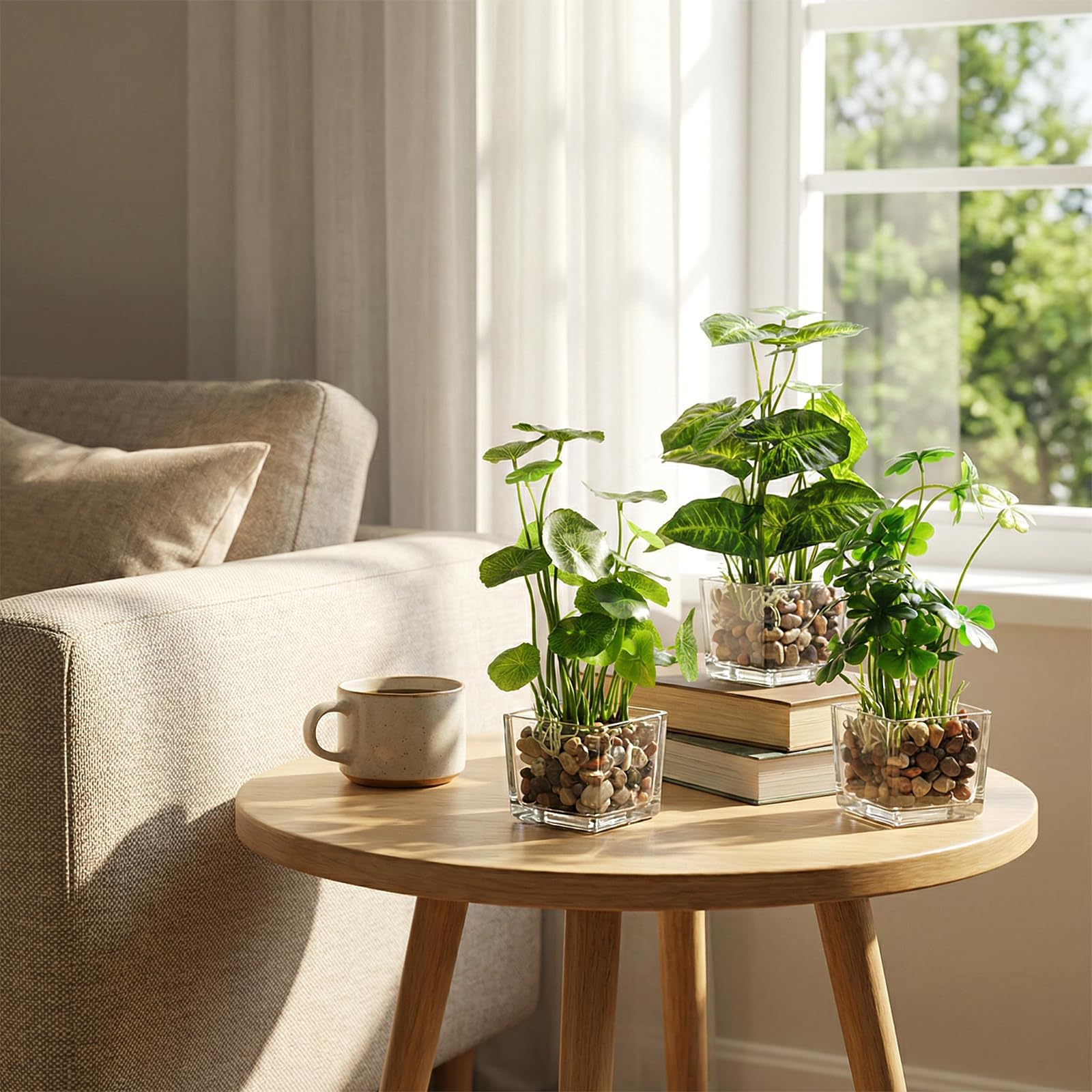 MyGift lotus plant in glass pot adds serene focal point with no watering.