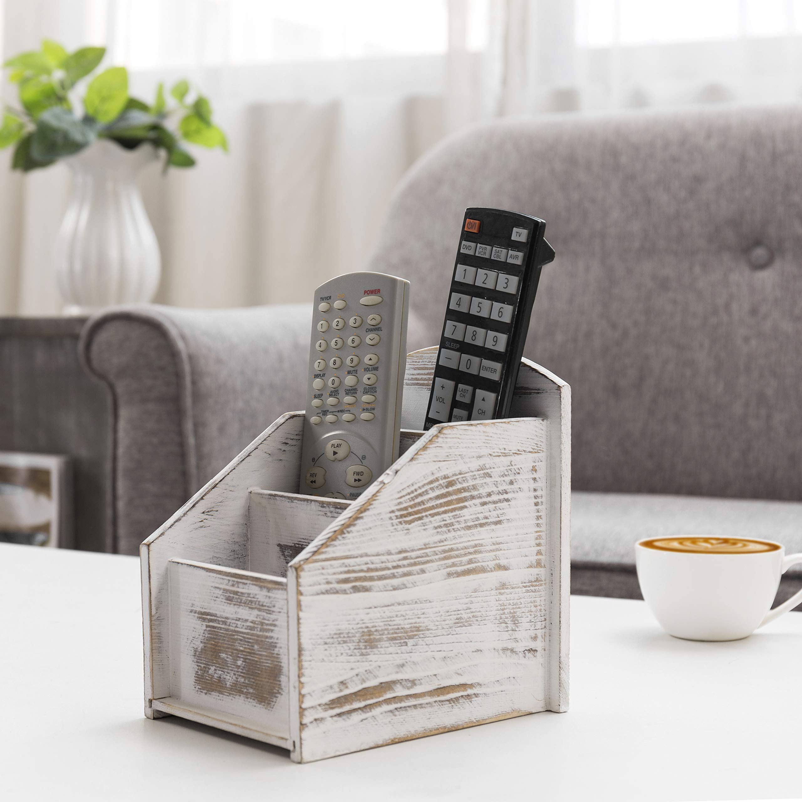 MyGift whitewashed wood caddy close-up shows rustic farmhouse detail.