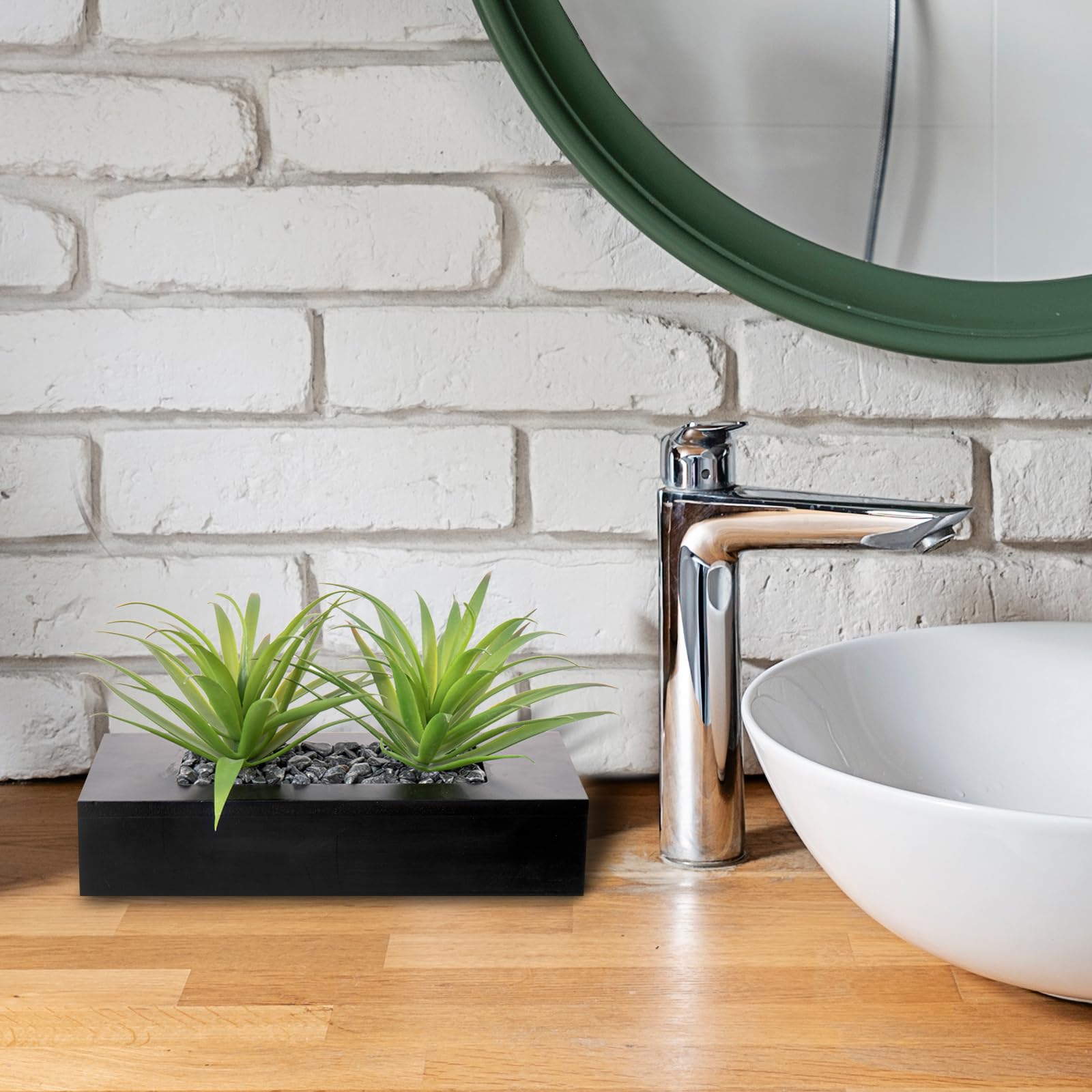 MyGift compact black wood planter suitable for desks and tables