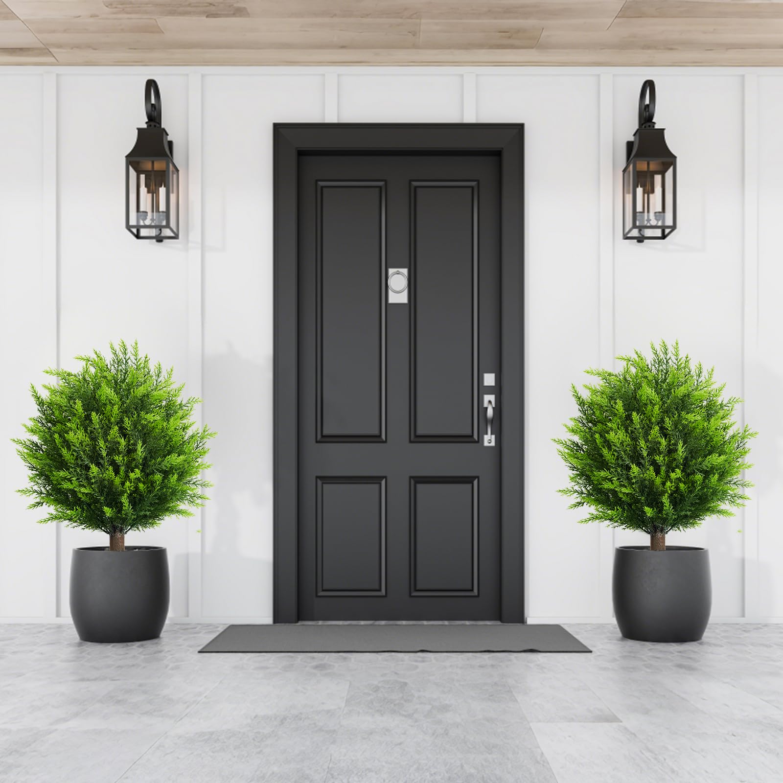 MyGrove cedar topiary ball with ground spike enables quick outdoor installation.