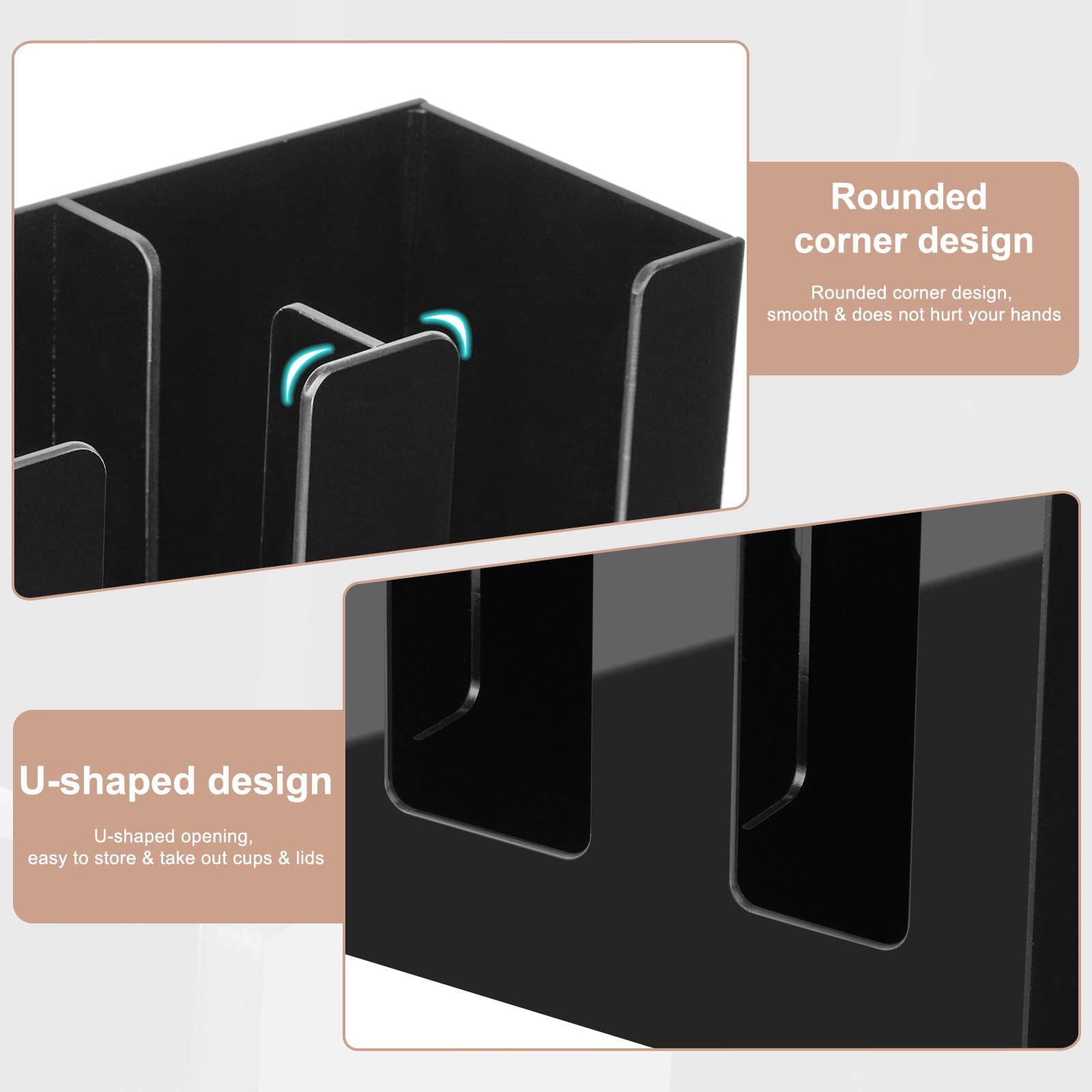 MYITYARD acrylic cup holder close-up highlights smooth rounded edges.