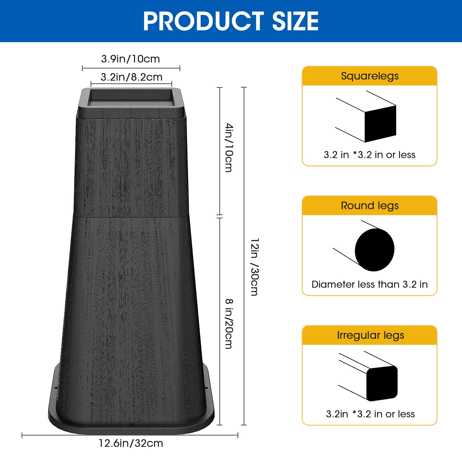 MYMULIKE bed risers 8inch rise for stable furniture on uneven floors.