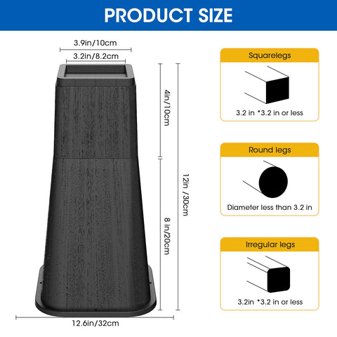 MYMULIKE bed risers 8inch rise for stable furniture on uneven floors.