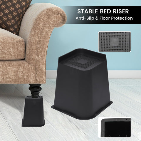 MYMULIKE bed risers anti-slip bottom protects floors and reduces movement.