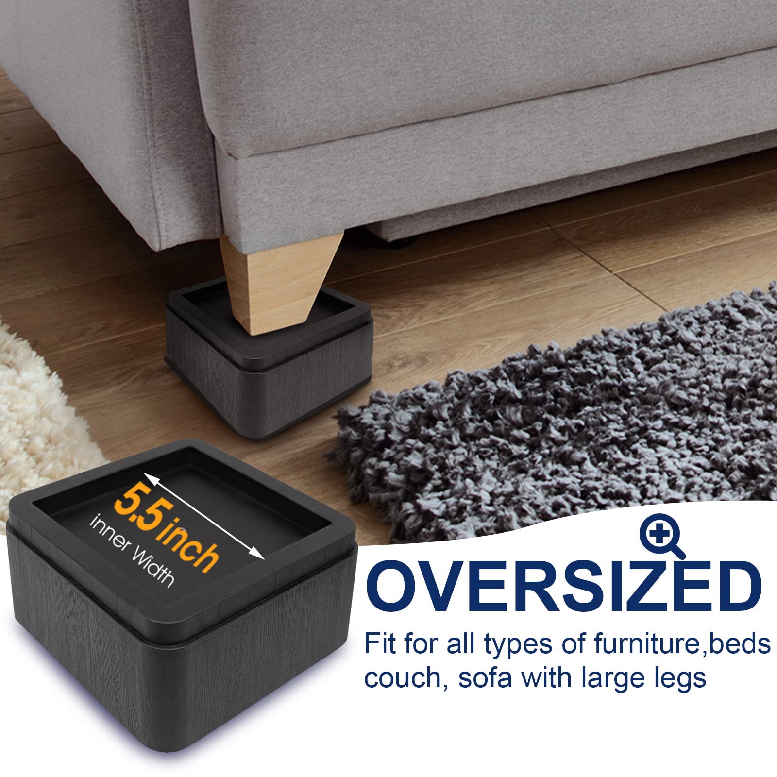 MYMULIKE heavy-duty bed risers withstand up to 6000 lbs per leg