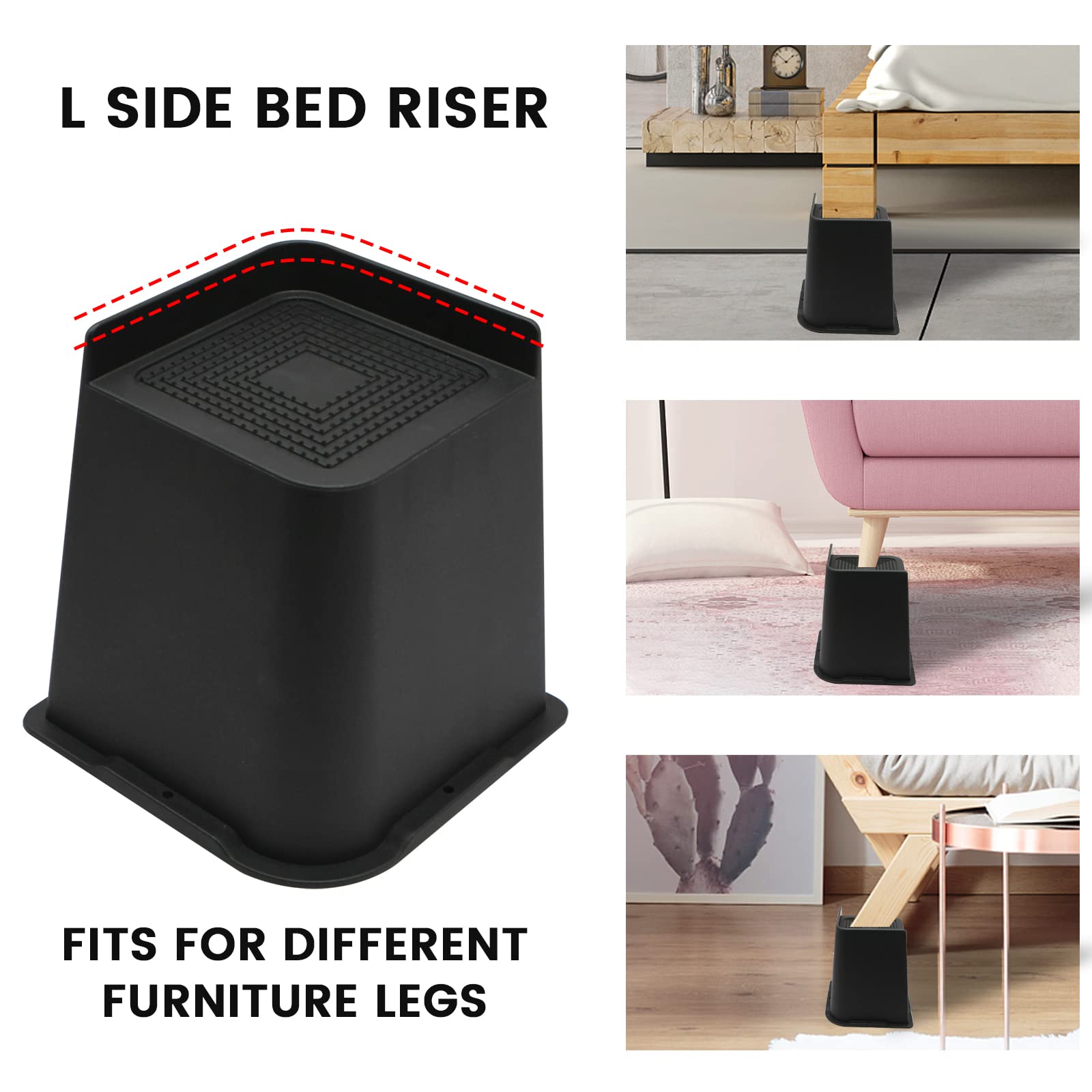 MYMULIKE risers feature a wide top surface for strong contact with furniture.