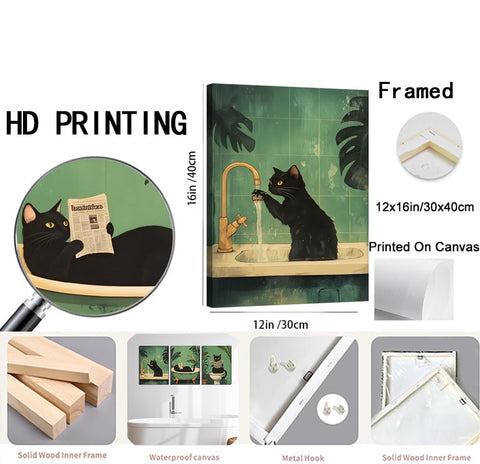 Mynotix funny bathroom black cat toilet newspaper print suits quirky restrooms