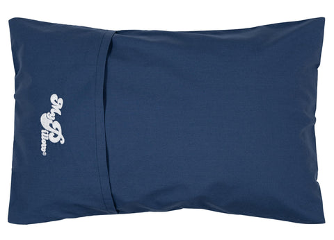 MyPillow multi-use travel pillow rolled into its built-in case for easy packing on the go.