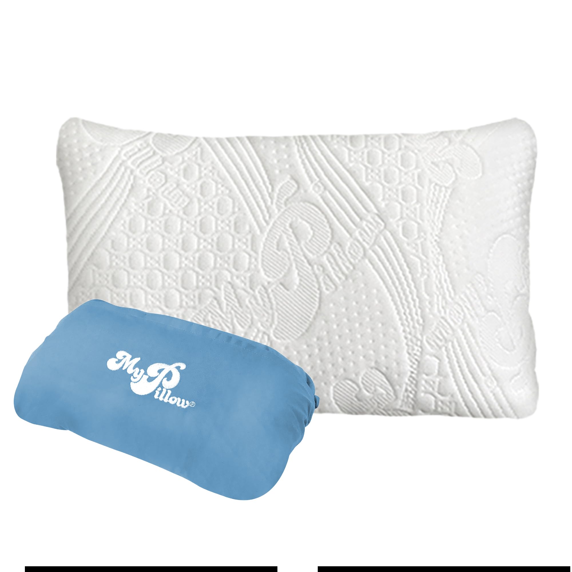 MyPillow travel pillow on plane provides ergonomic neck support.