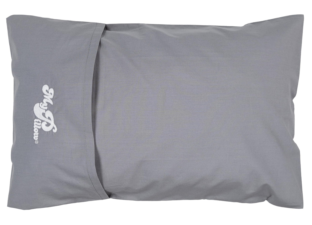 MyPillow Travel Pillow rolled compact in its built-in case.