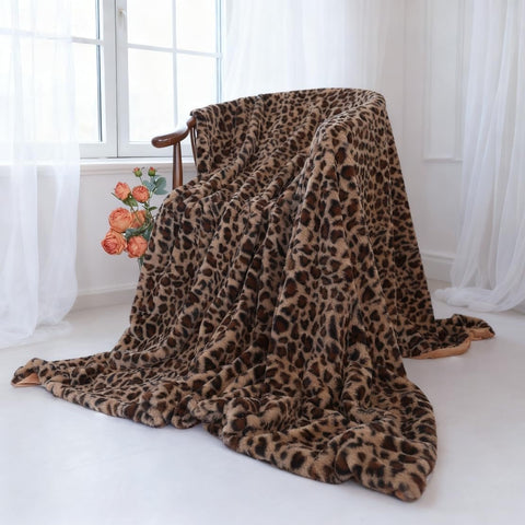 MYRU Velboa leopard blanket brown shade complements neutral interiors