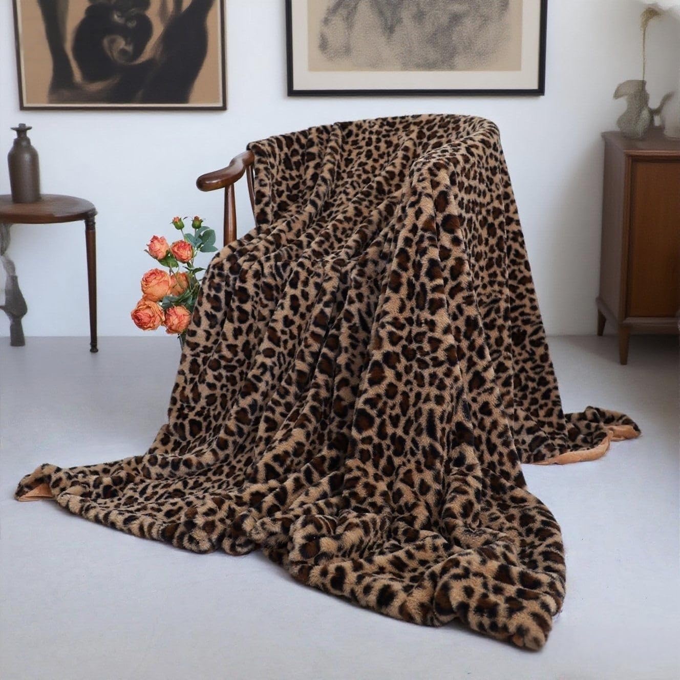 MYRU leopard blanket on chair adds tactile comfort during reads