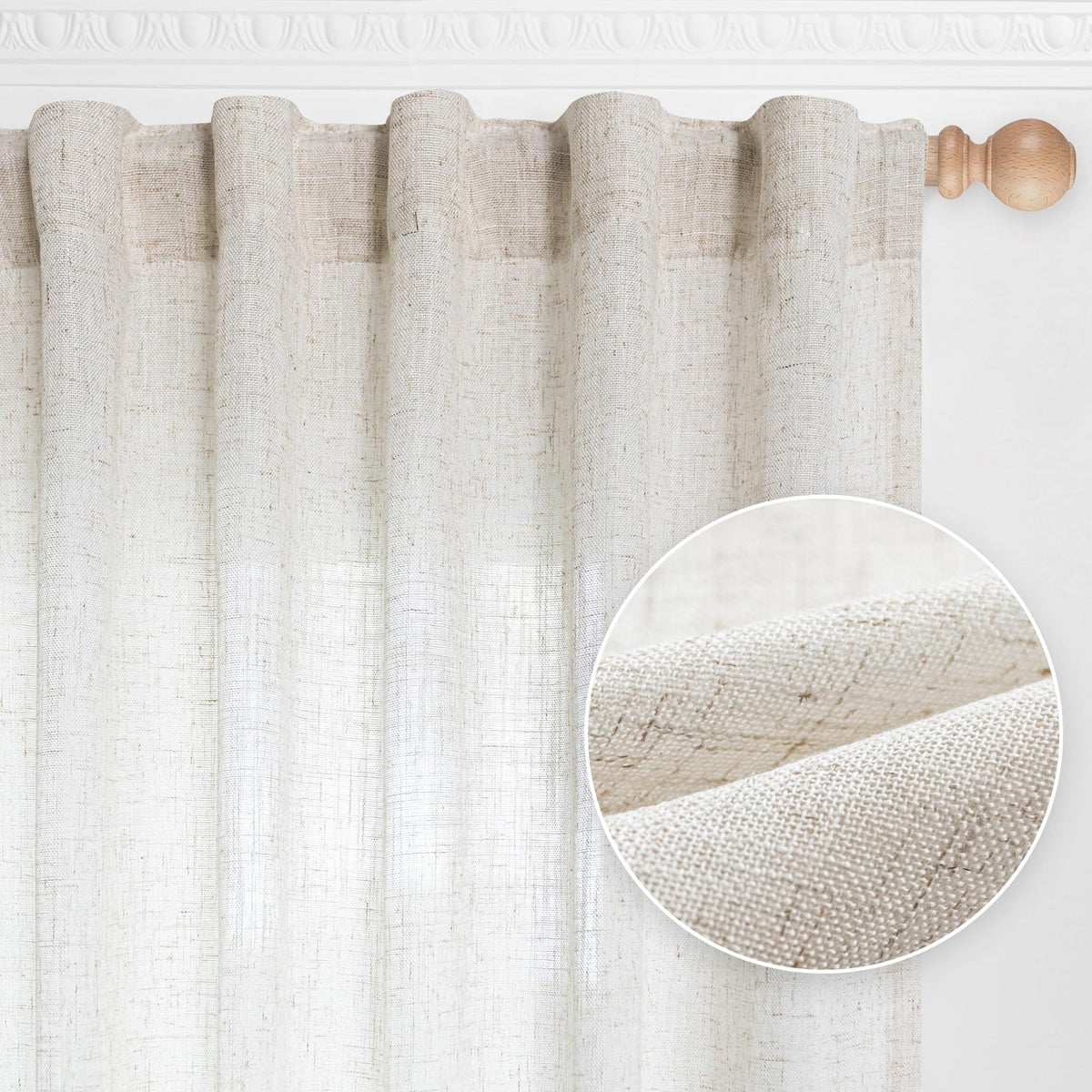 MYSKY HOME 90in linen curtains close-up of textured weave for a luxe living room feel