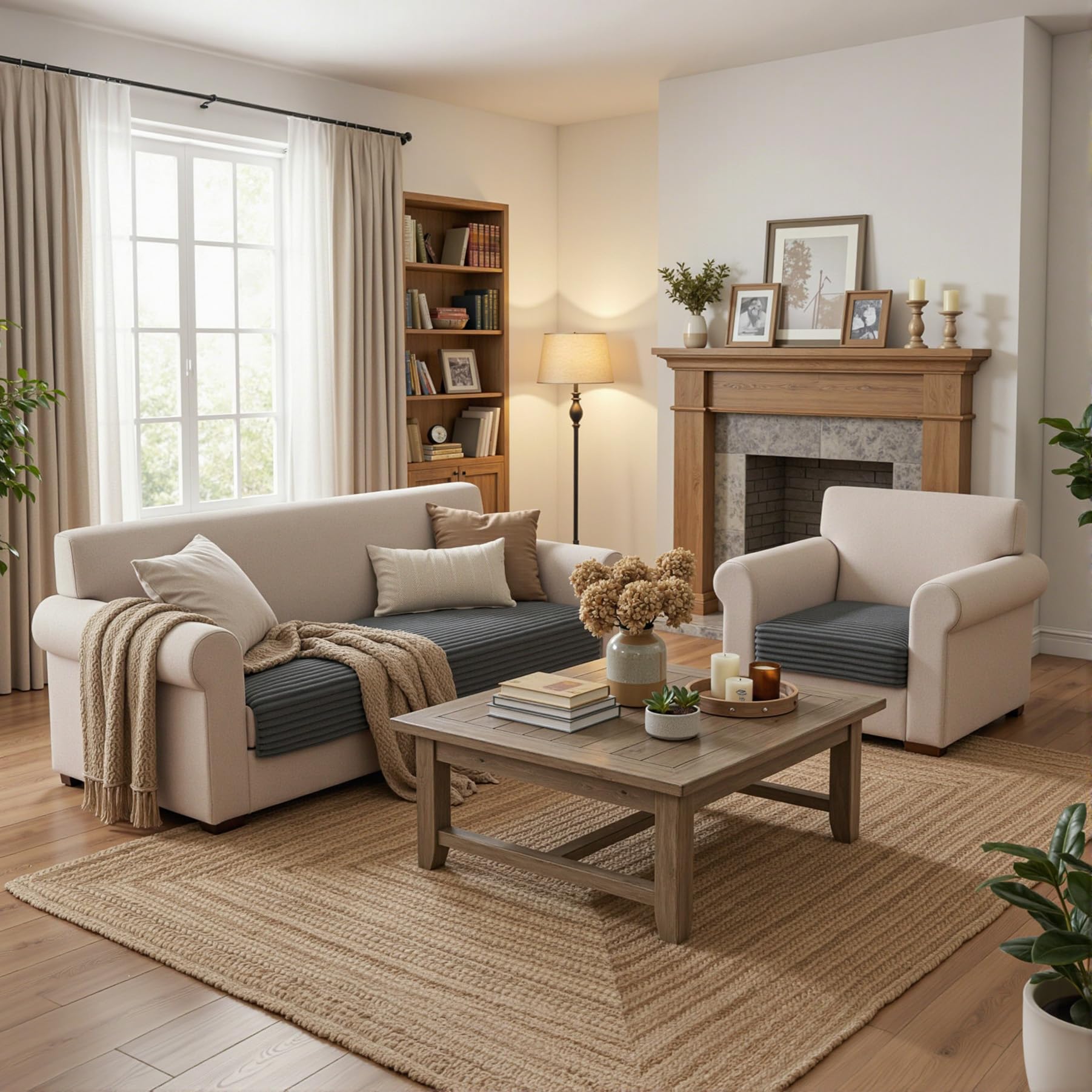 Underside with anti-slip dots keeps cover in place on sofa