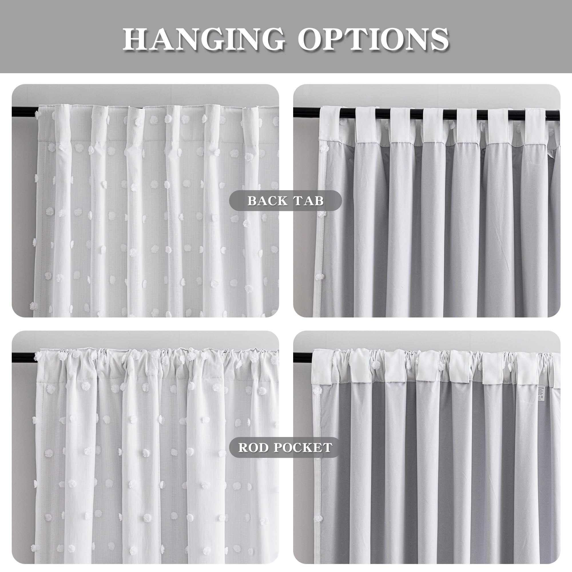 MYSKY HOME back tab curtain top option for versatile hanging styles.