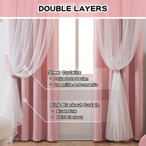 MYSKY HOME blush princess double-layer drapes with polka dot sheer for stylish privacy.