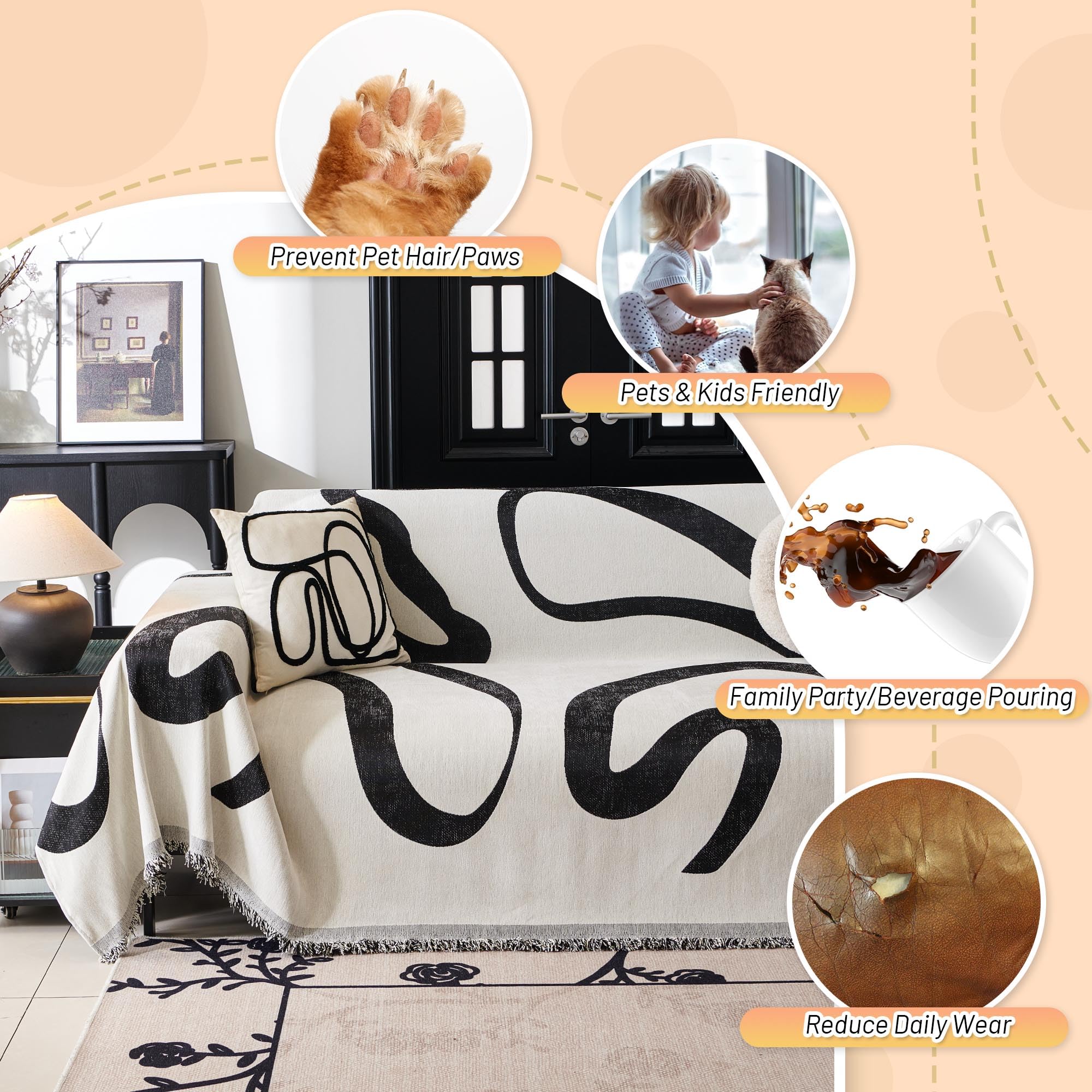 MYSKY HOME anti-slip design keeps the slipcover in place on busy days.