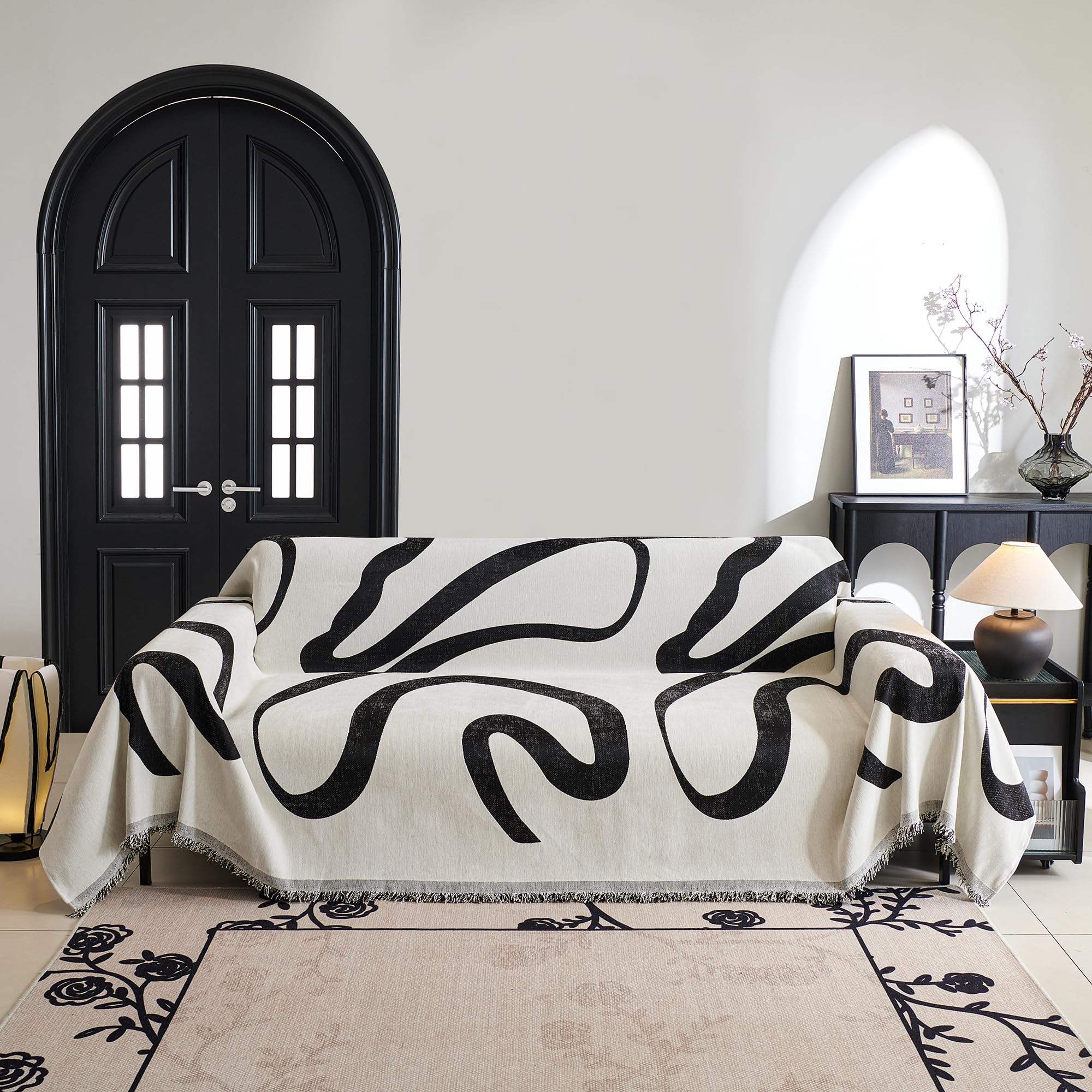 MYSKY HOME couch cover with fitted edges helps prevent slipping during use.