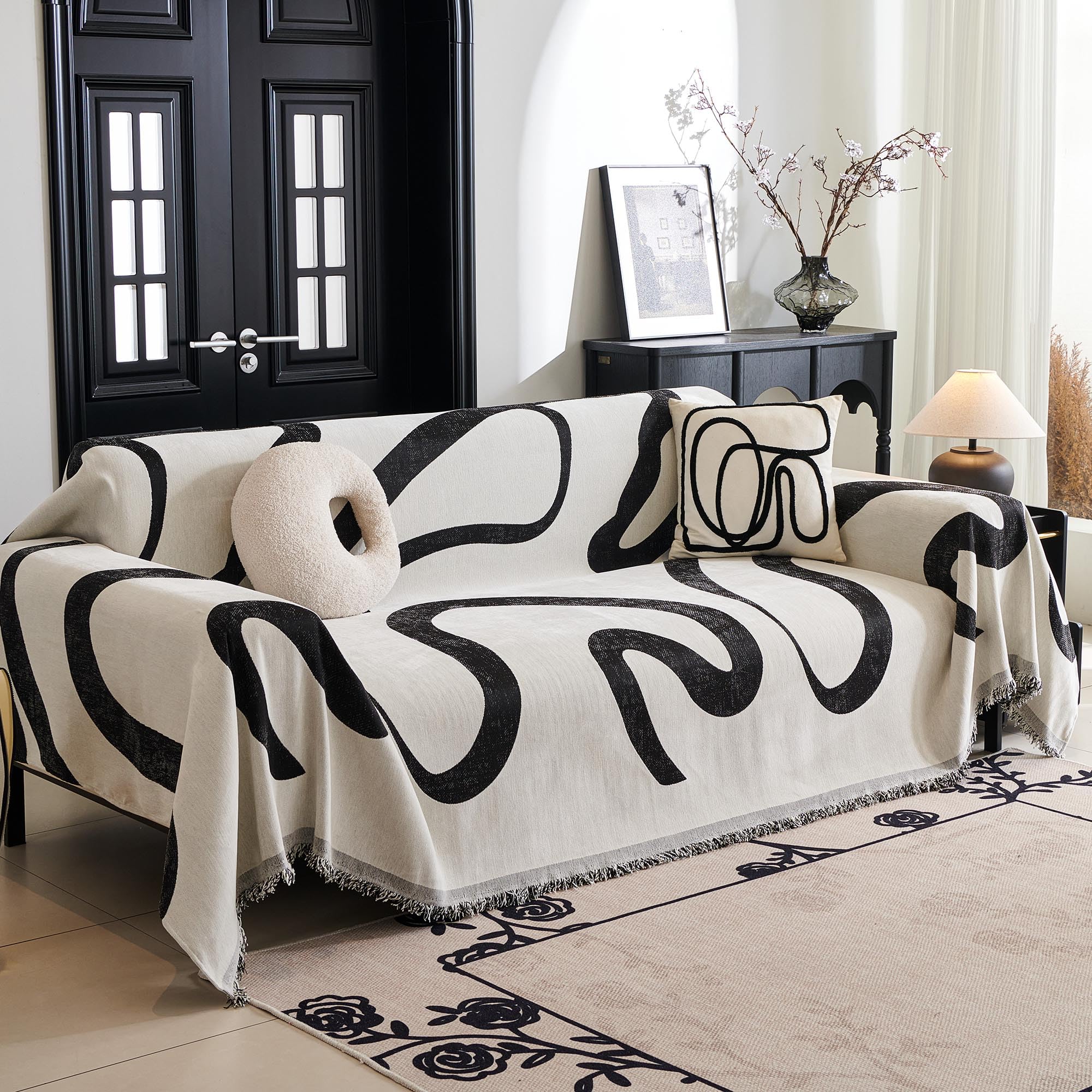 MYSKY HOME Boho couch cover overview showcases warm chenille for cozy living room style.