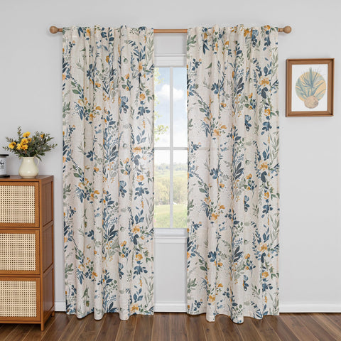 MYSKY HOME closeup floral pattern fabric showcases durable linen blend and elegant drape.