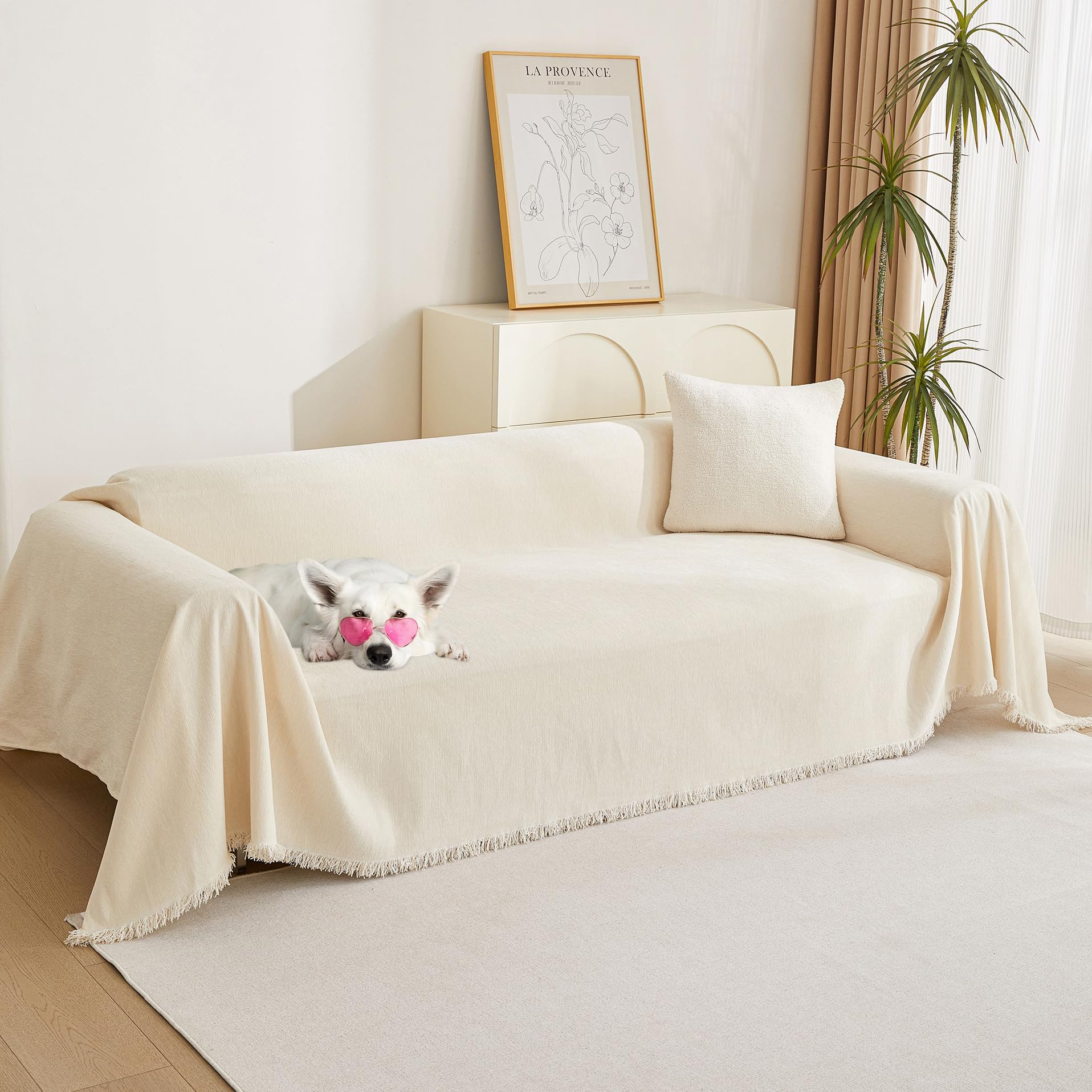 MYSKY HOME couch cover 3-cushion beige protecting fabric while refreshing your living room
