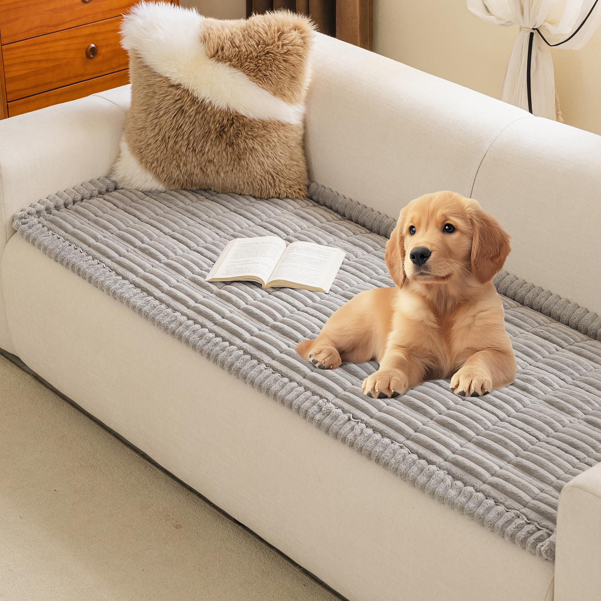 MYSKY HOME couch cover on a 3-cushion sofa in light grey protects furniture.