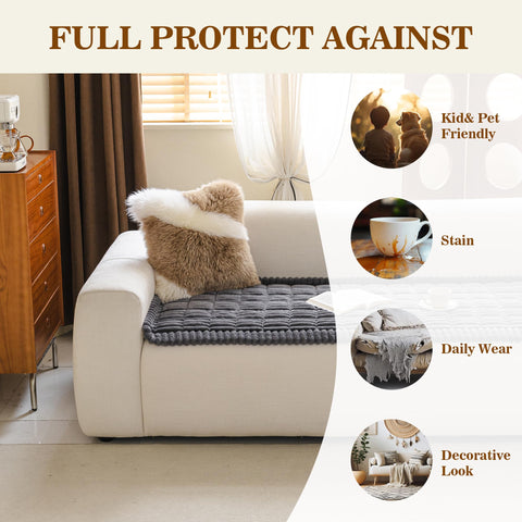 MYSKY HOME couch cover demonstrates dog-friendly use with easy care