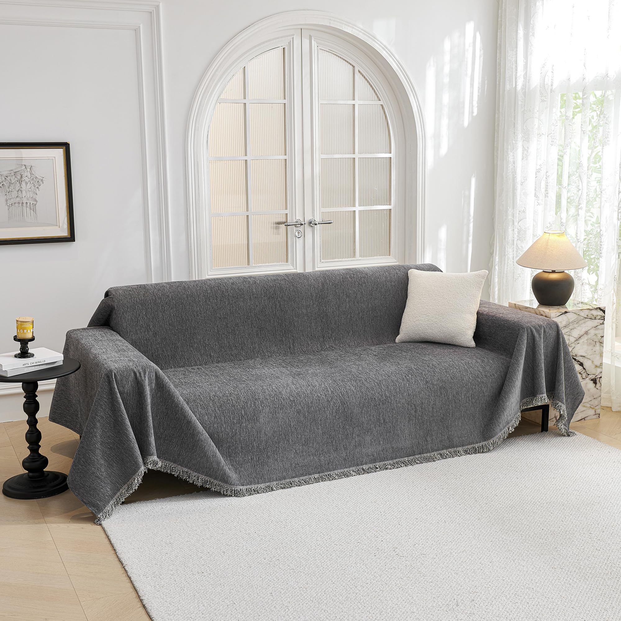 MYSKY HOME couch cover for dogs showing soft chenille texture and protective placement