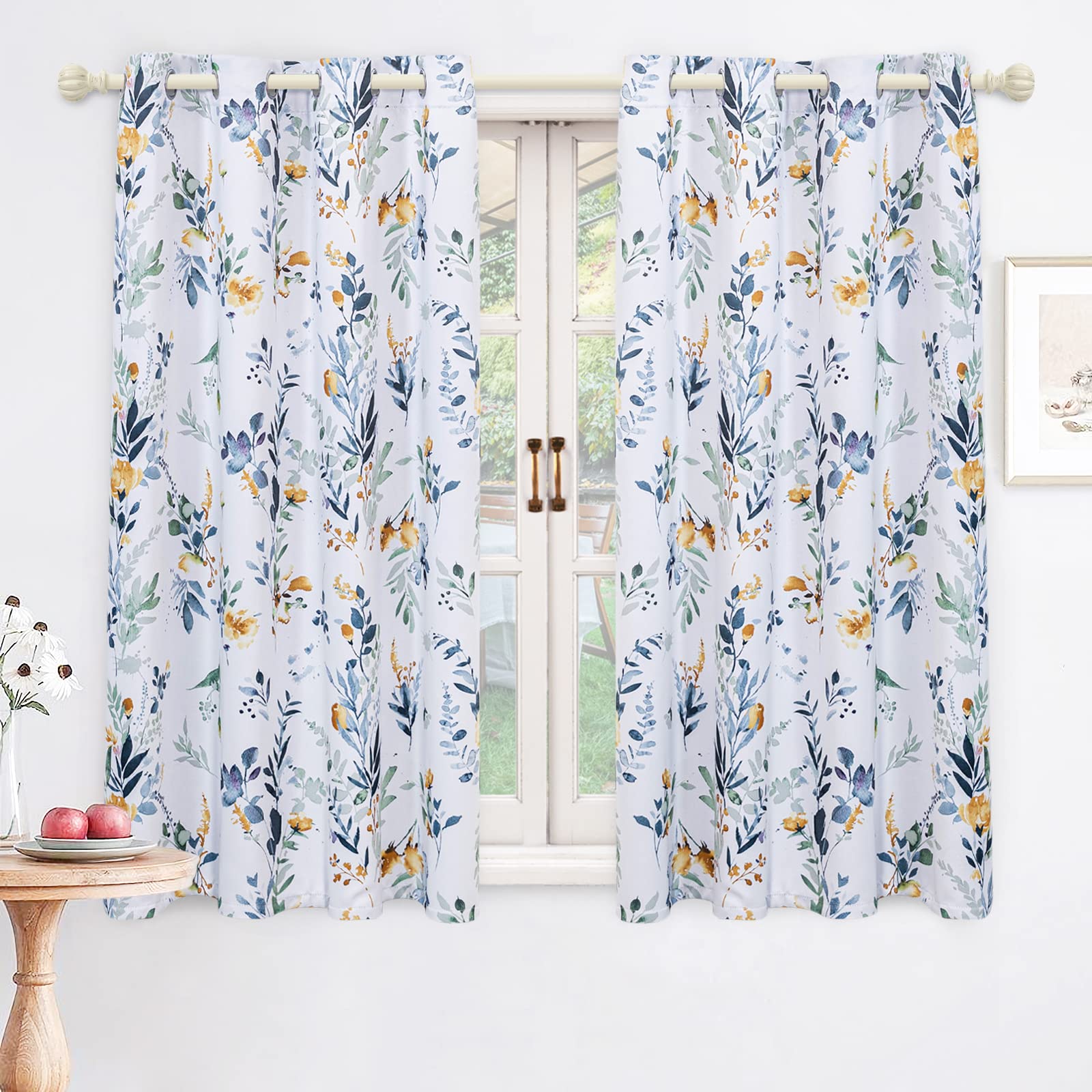 MYSKY HOME floral blackout curtains printed flower leaf pattern enhances room decor.