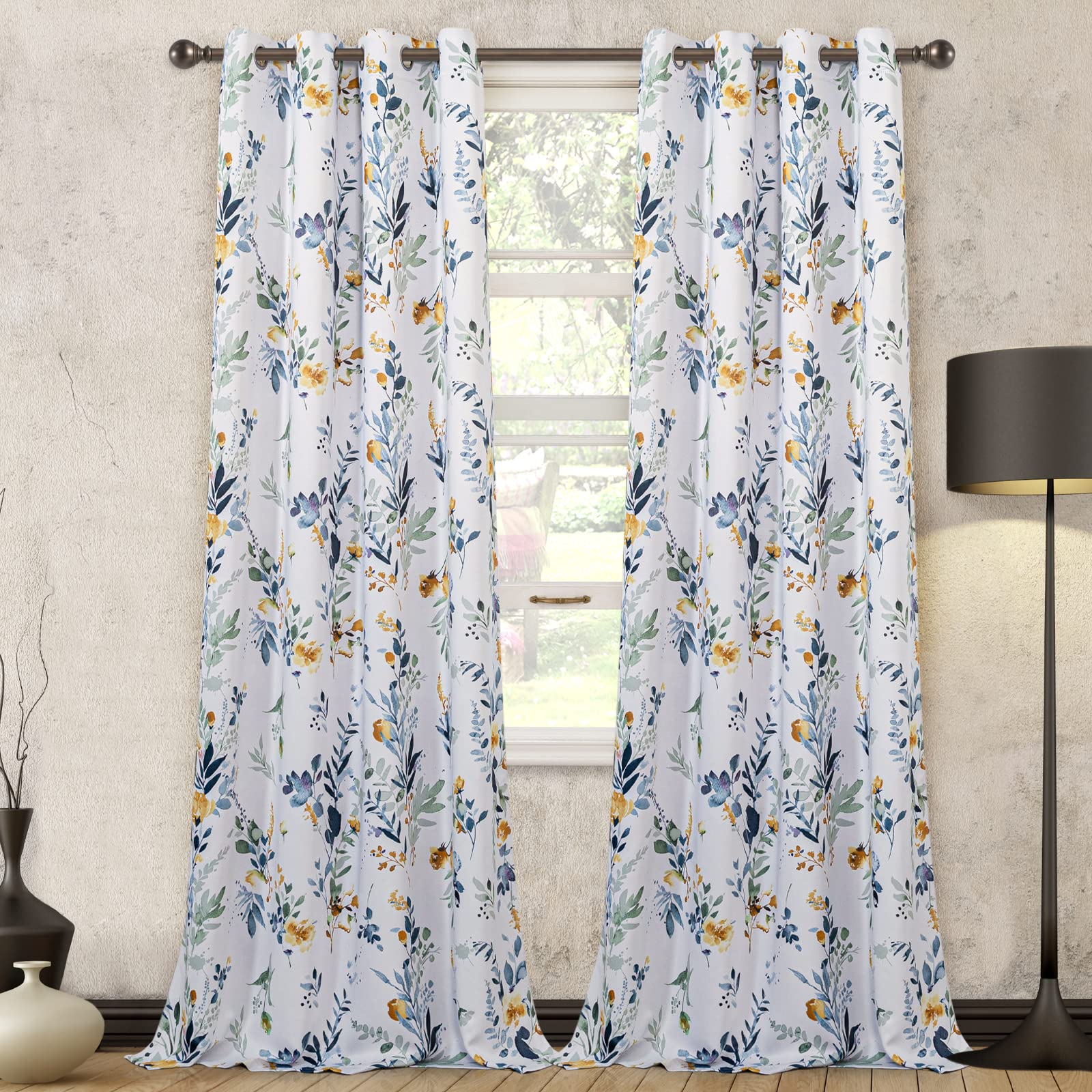 MYSKY HOME floral curtains 84in for bedroom; blocks glare while keeping a soft glow.