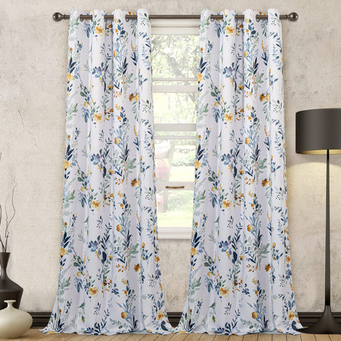MYSKY HOME floral curtains 84in for bedroom; blocks glare while keeping a soft glow.